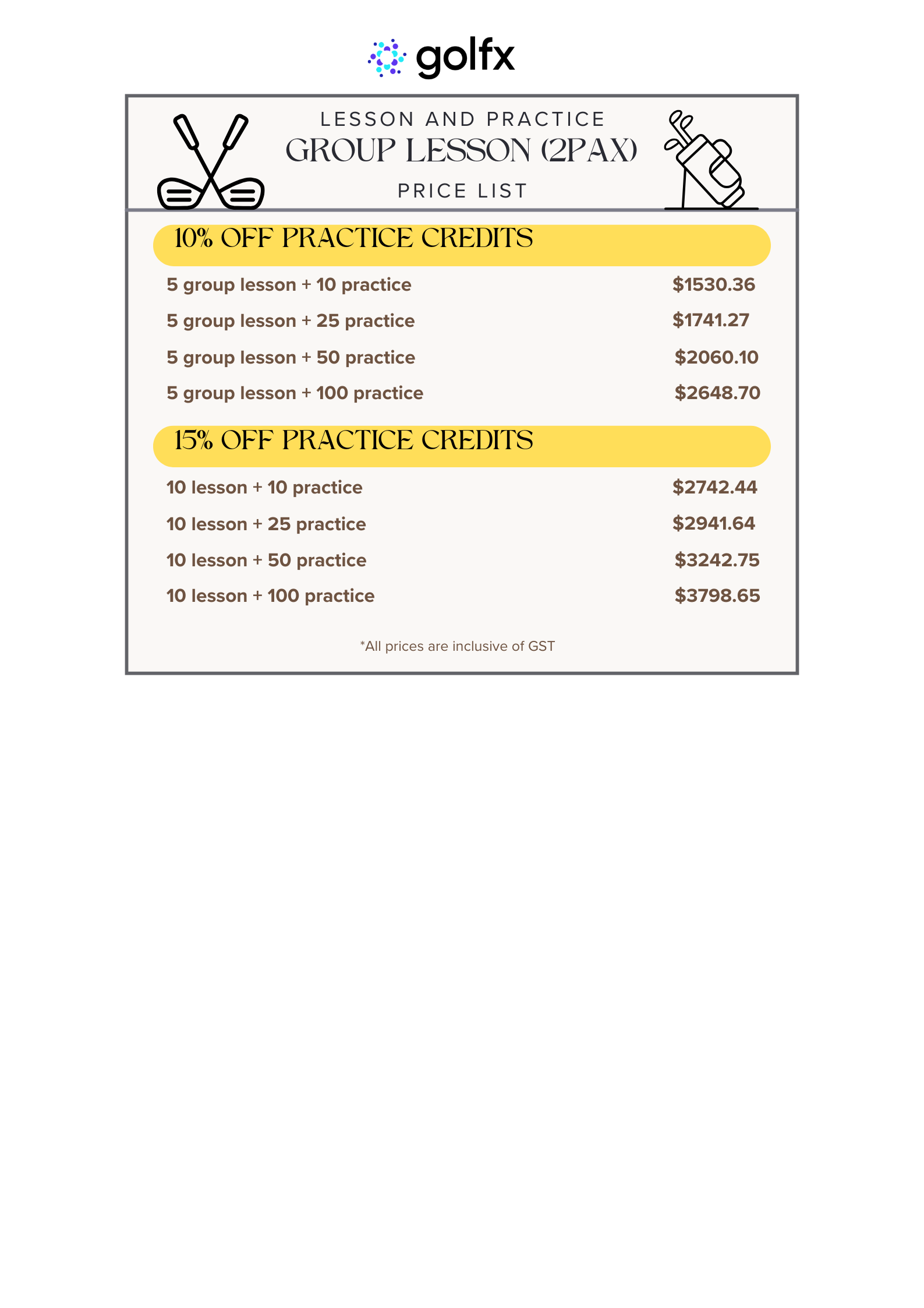practice lesson group price